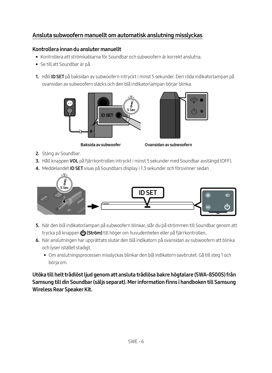 Samsung HW-M369/XE manual Kontrollera innan du ansluter manuellt, Baksida av subwoofer 