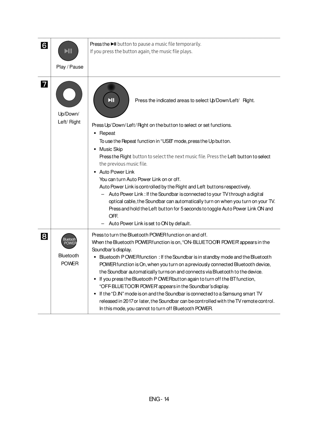 Samsung HW-M369/XE manual Left/Right, Repeat, Music Skip, Auto Power Link 