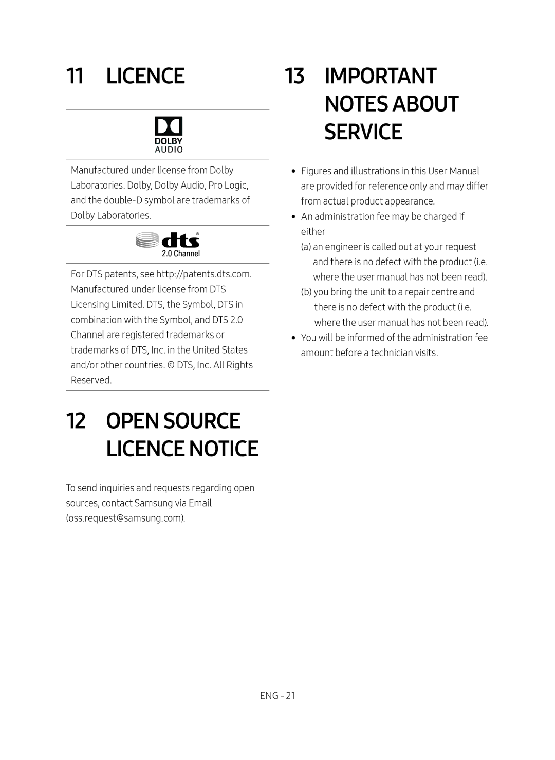 Samsung HW-M369/XE manual Open Source Licence Notice, Important Notes About Service 