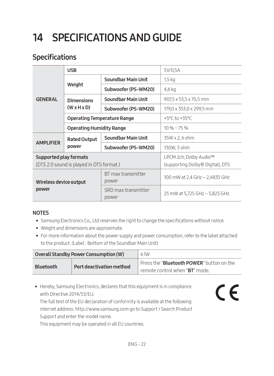 Samsung HW-M369/XE manual Specifications and Guide 