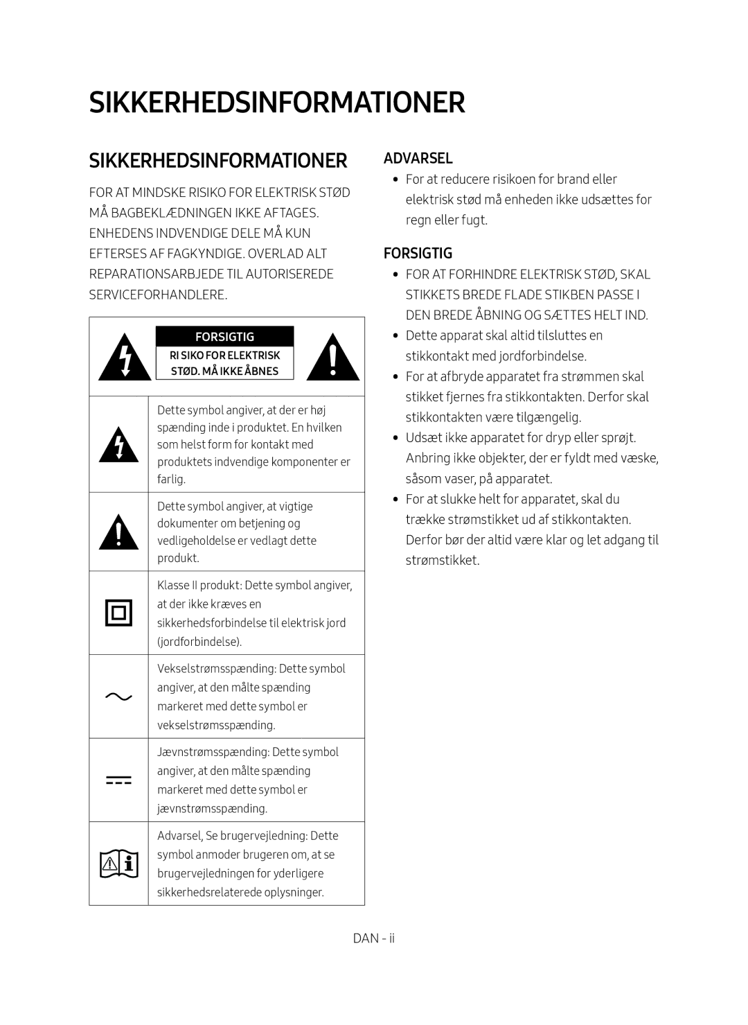 Samsung HW-M369/XE manual Sikkerhedsinformationer 