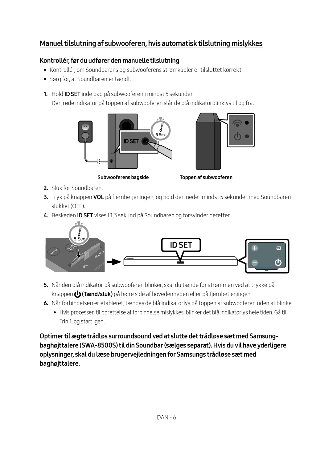 Samsung HW-M369/XE manual Kontrollér, før du udfører den manuelle tilslutning, Subwooferens bagside 