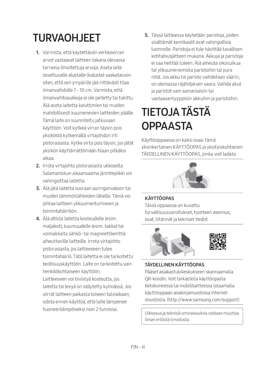 Samsung HW-M369/XE manual Turvaohjeet, Tietoja tästä oppaasta 