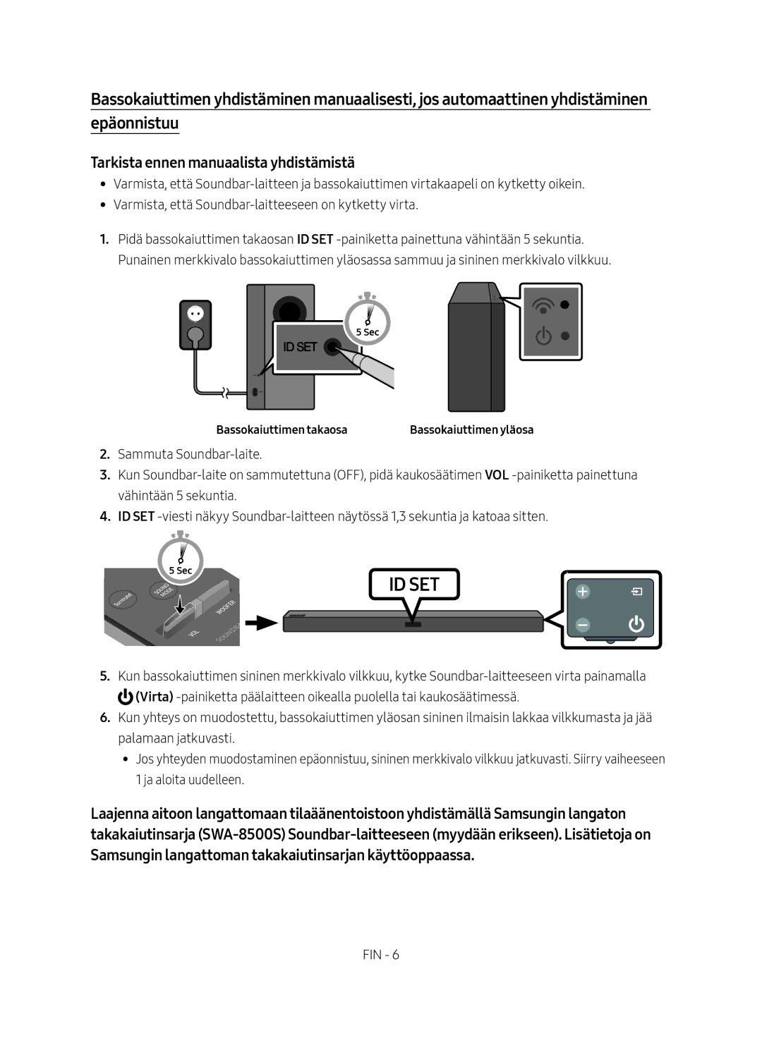 Samsung HW-M369/XE manual Tarkista ennen manuaalista yhdistämistä, Bassokaiuttimen takaosa 