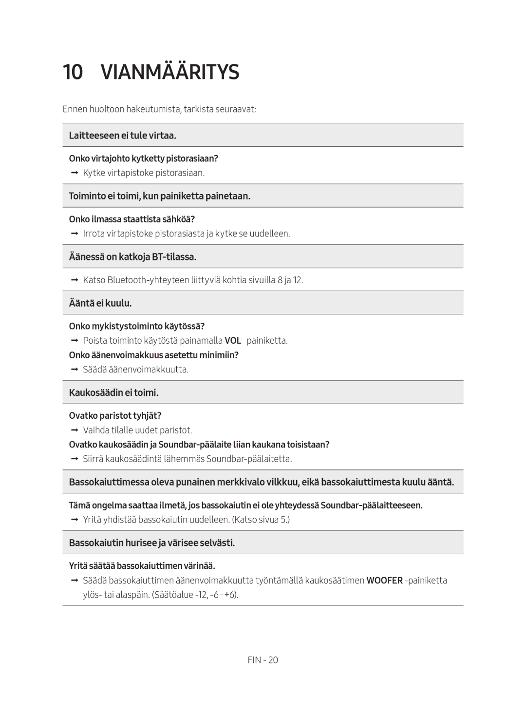 Samsung HW-M369/XE manual Vianmääritys 