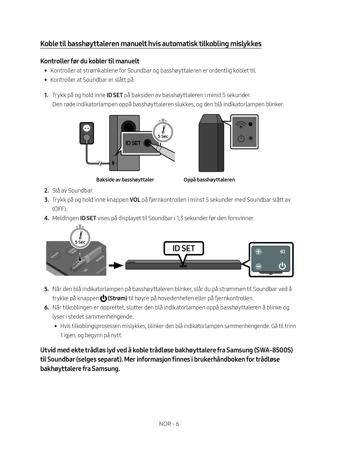 Samsung HW-M369/XE manual Kontroller før du kobler til manuelt, Bakside av basshøyttaler 