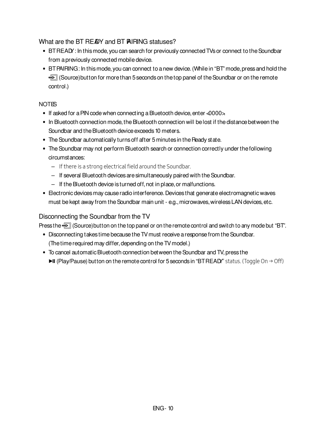 Samsung HW-M4500/EN manual What are the BT Ready and BT Pairing statuses?, Disconnecting the Soundbar from the TV 