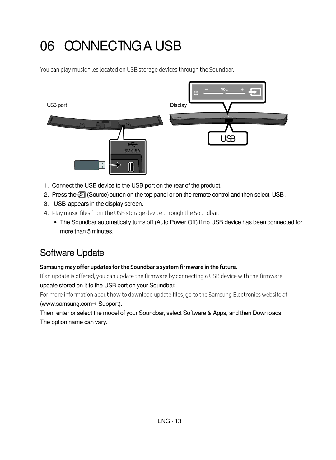 Samsung HW-M4500/EN manual Connecting a USB, Software Update, USB port 