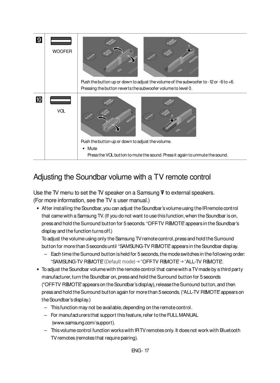 Samsung HW-M4500/EN manual Adjusting the Soundbar volume with a TV remote control, Mute 