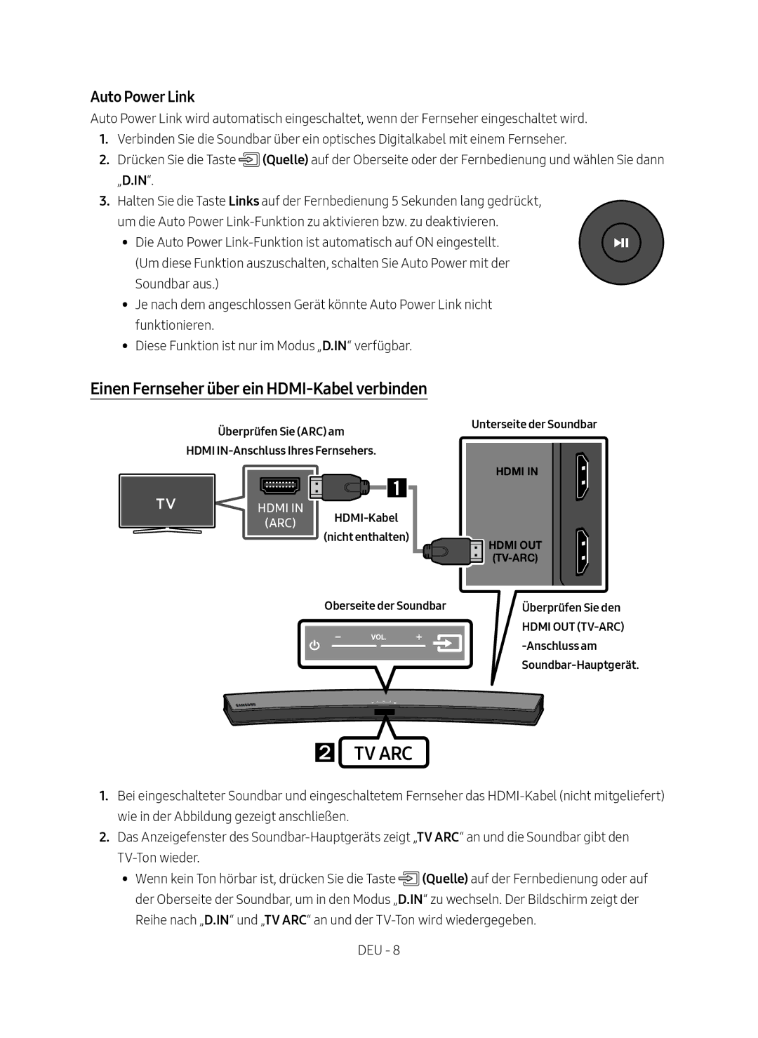 Samsung HW-M4500/EN manual Einen Fernseher über ein HDMI-Kabel verbinden 
