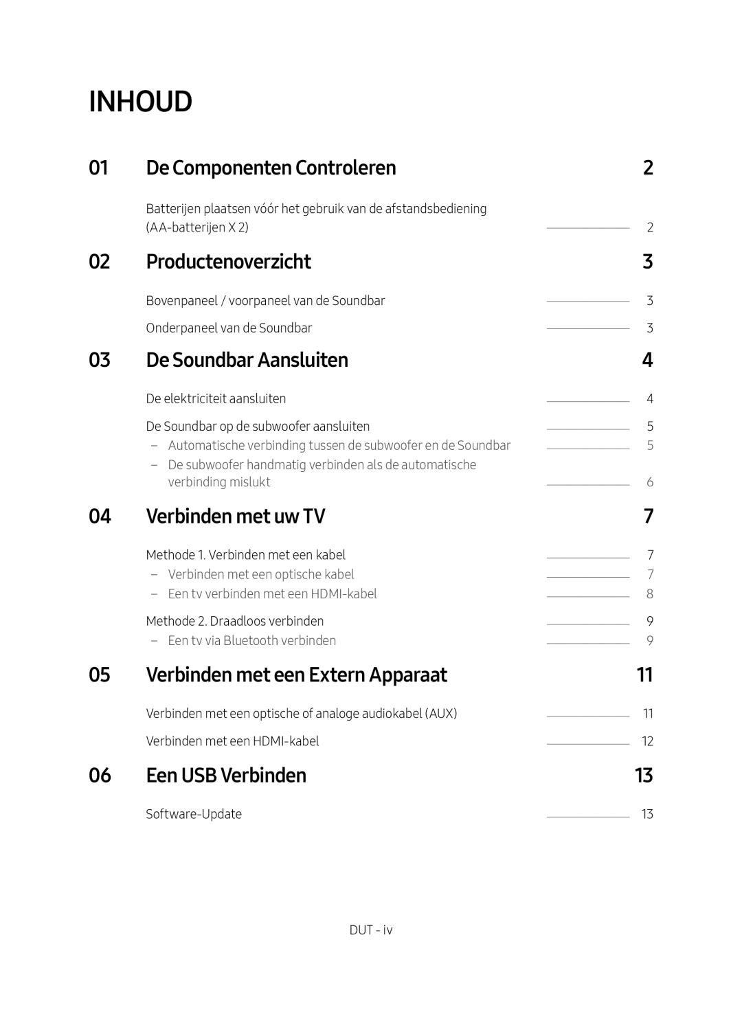 Samsung HW-M4500/EN manual De Componenten Controleren, Productenoverzicht, De Soundbar Aansluiten, Verbinden met uw TV 