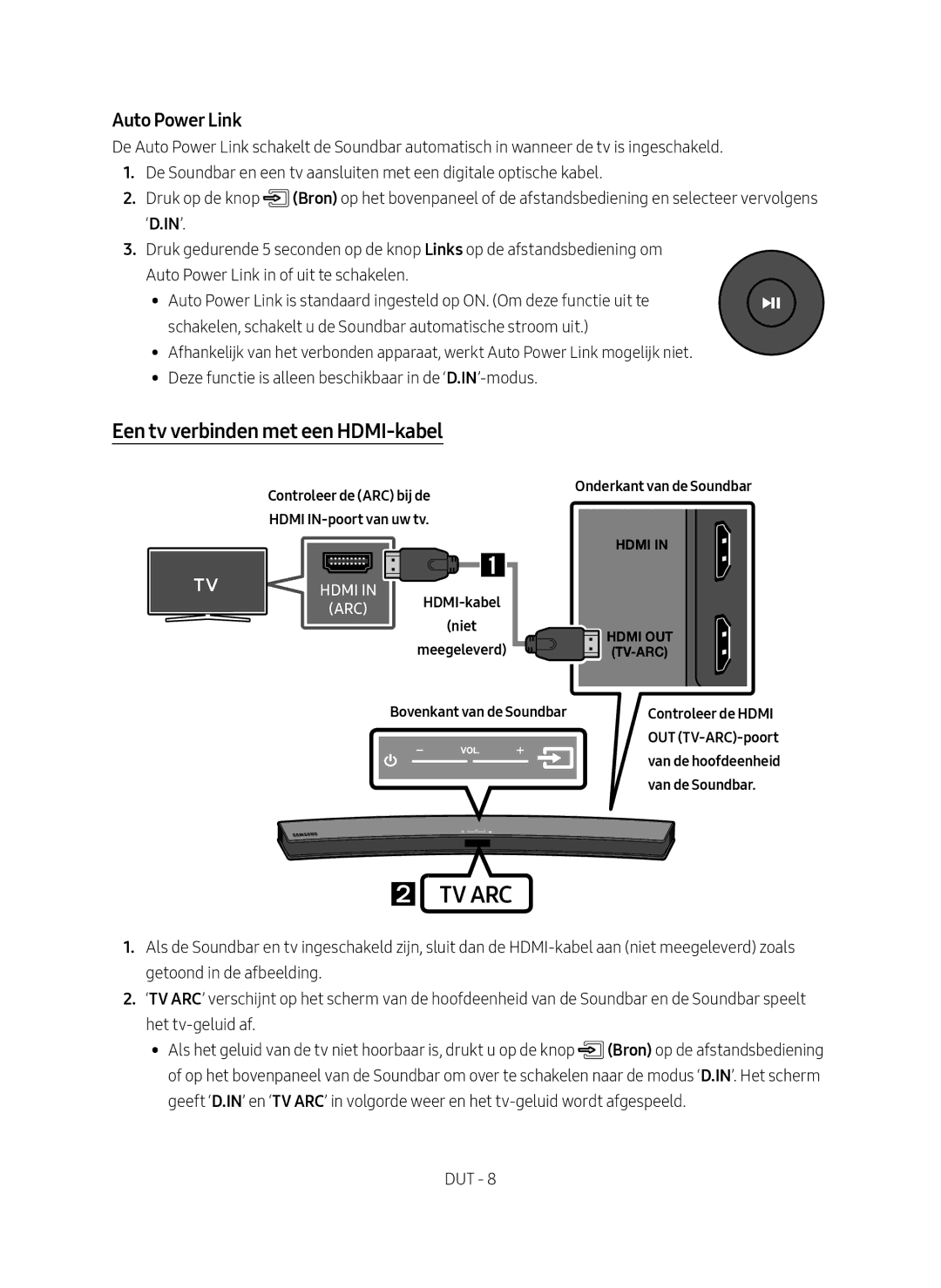 Samsung HW-M4500/EN manual Een tv verbinden met een HDMI-kabel, ‘D.In’, Onderkant van de Soundbar, Van de Soundbar 
