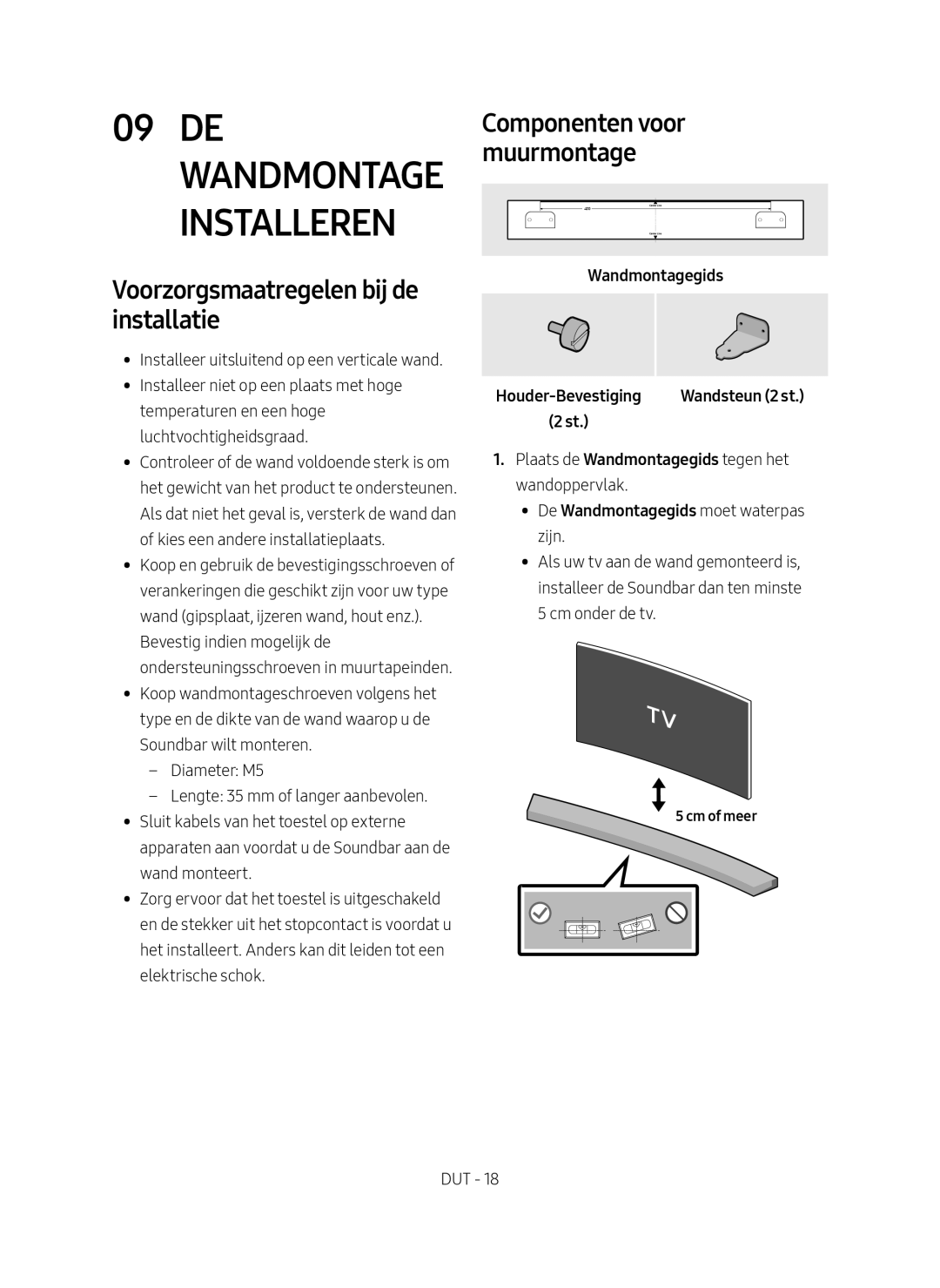 Samsung HW-M4500/EN manual De Wandmontage Installeren, Voorzorgsmaatregelen bij de installatie, Wandmontagegids 