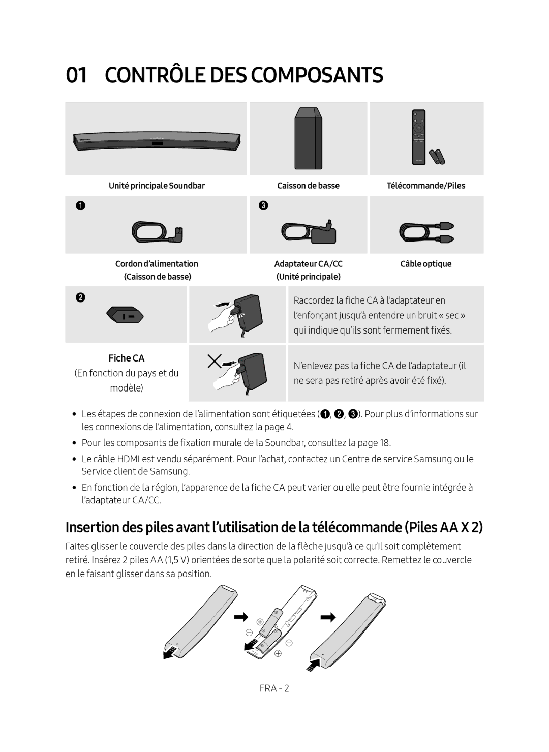 Samsung HW-M4500/EN manual Contrôle des Composants, Unité principale Soundbar, Caisson de basse 