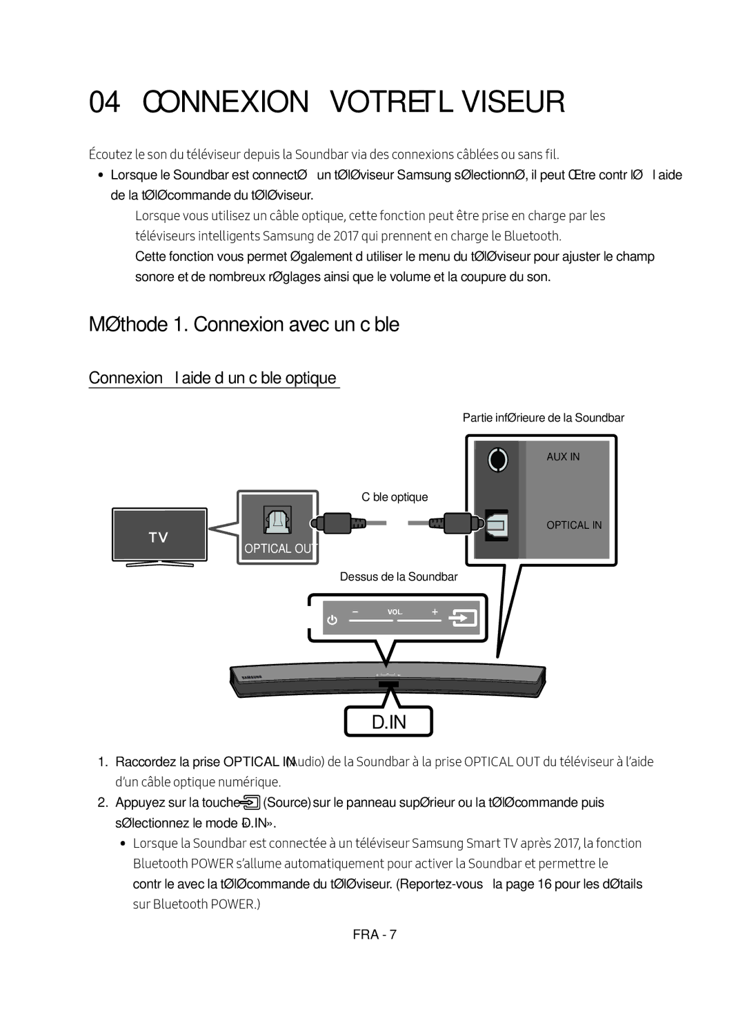 Samsung HW-M4500/EN manual Connexion à votre Téléviseur, Méthode 1. Connexion avec un câble 