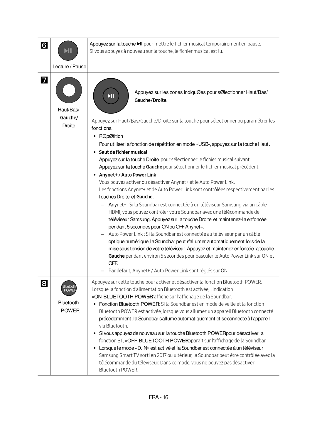 Samsung HW-M4500/EN manual Haut/Bas Gauche/Droite, Répétition, Saut de fichier musical, Touches Droite et Gauche 