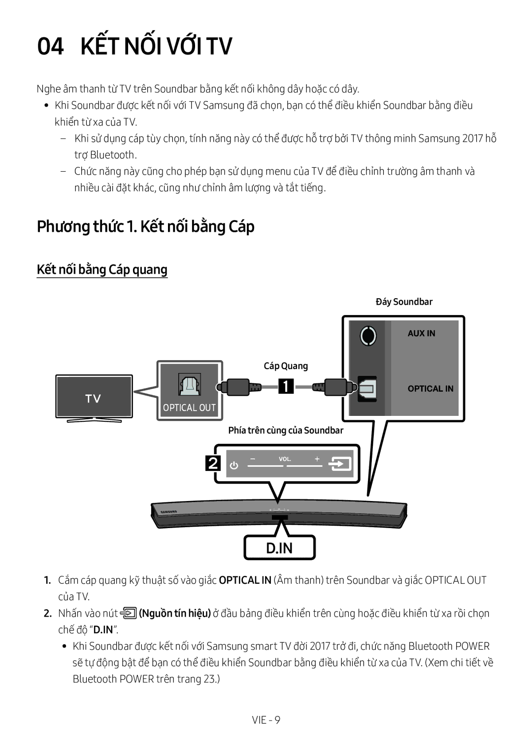 Samsung HW-M4500/XV manual 04 KẾT NỐI VỚI TV, Phương thức 1. Kết nối bằng Cáp, Kết nối bằng Cáp quang, Đáy Soundbar 