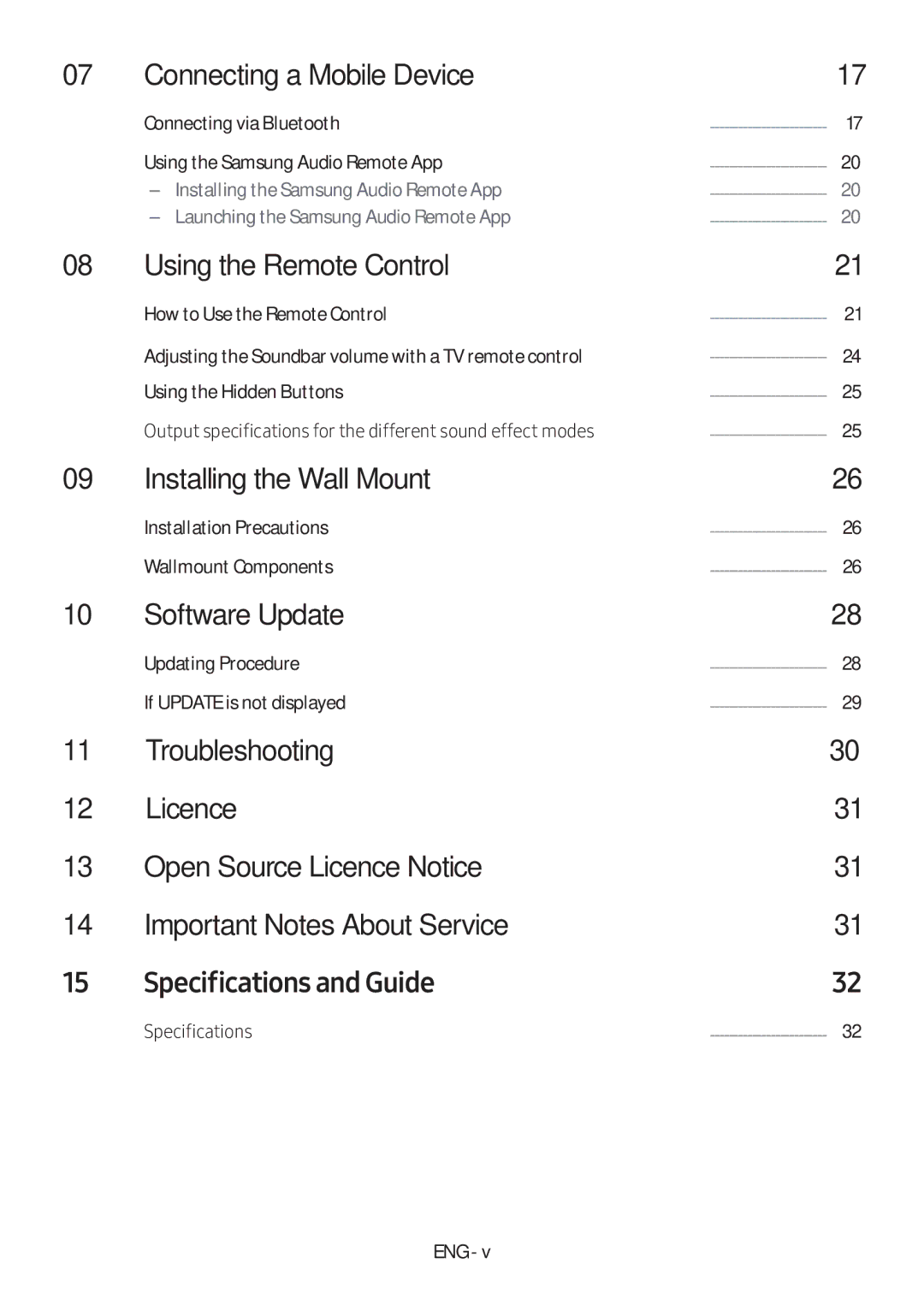 Samsung HW-M4500/XV manual Connecting a Mobile Device, Using the Remote Control, Installing the Wall Mount, Software Update 