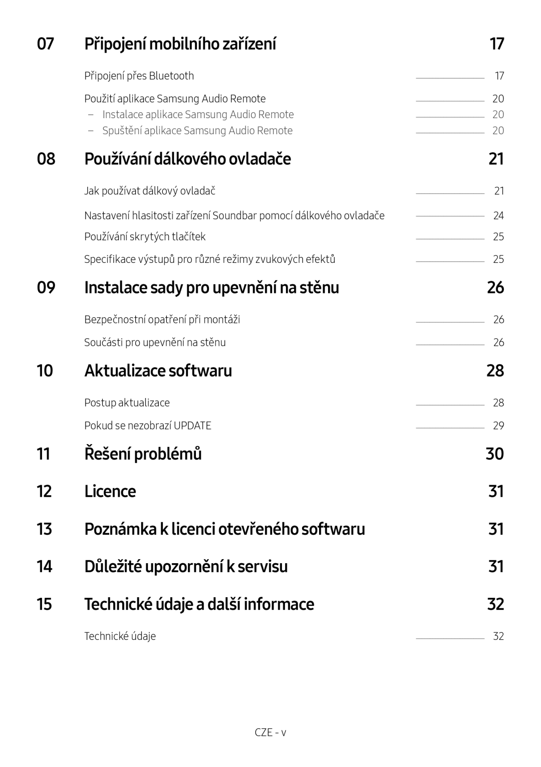 Samsung HW-M4500/EN manual Připojení mobilního zařízení, Používání dálkového ovladače, Instalace sady pro upevnění na stěnu 