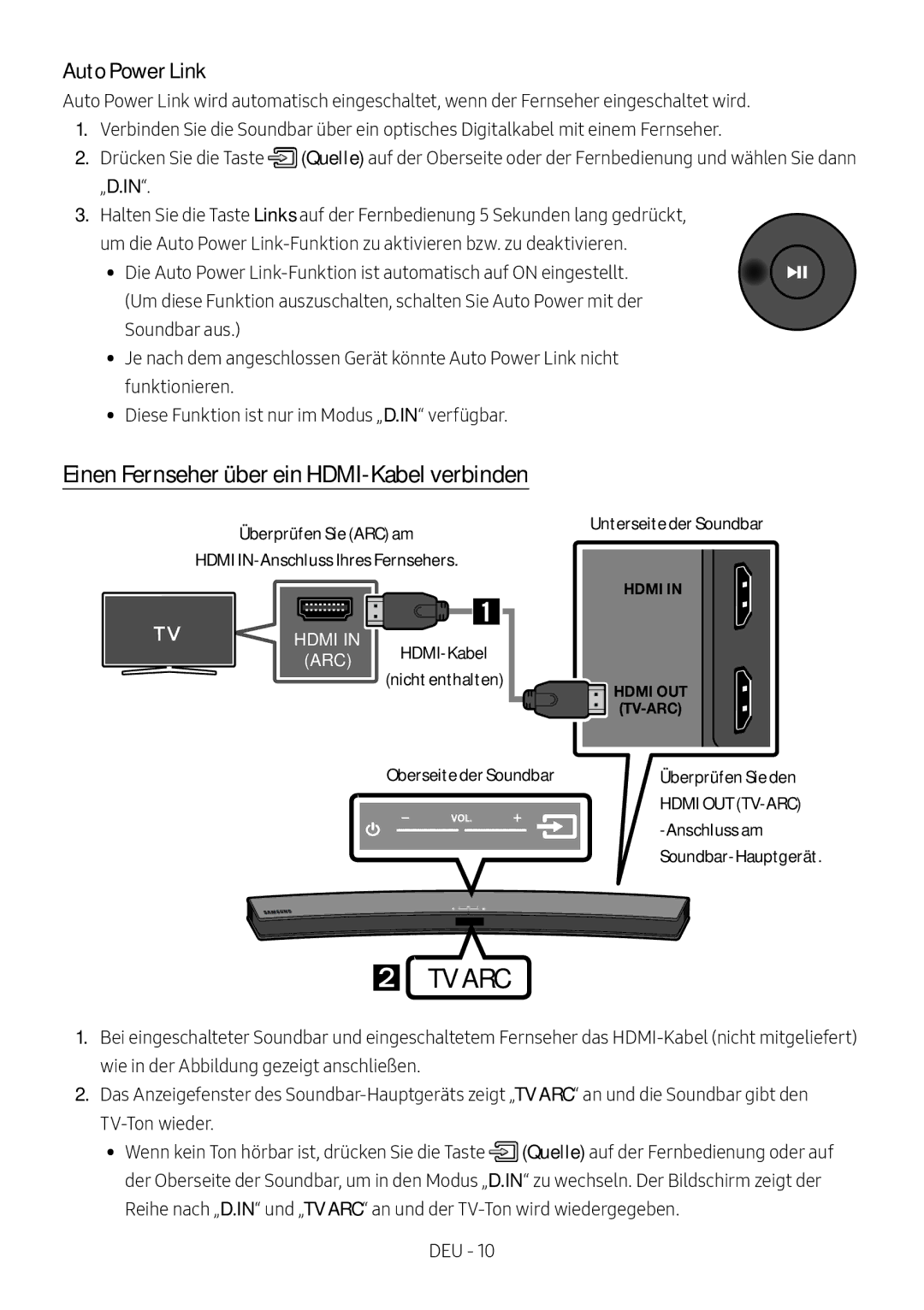 Samsung HW-M4501/EN, HW-M4500/ZG, HW-M4500/EN, HW-M4500/ZF, HW-M4501/ZF manual Einen Fernseher über ein HDMI-Kabel verbinden 