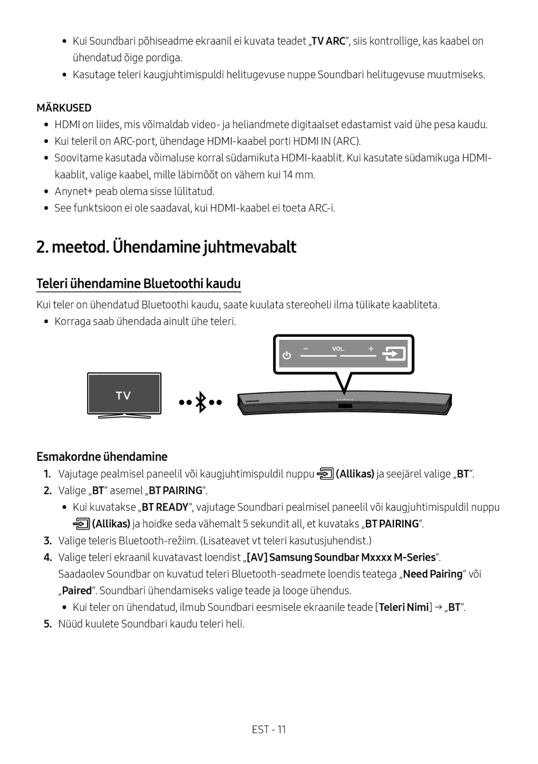 Samsung HW-M4510/XE manual Meetod. Ühendamine juhtmevabalt, Teleri ühendamine Bluetoothi kaudu, Esmakordne ühendamine 