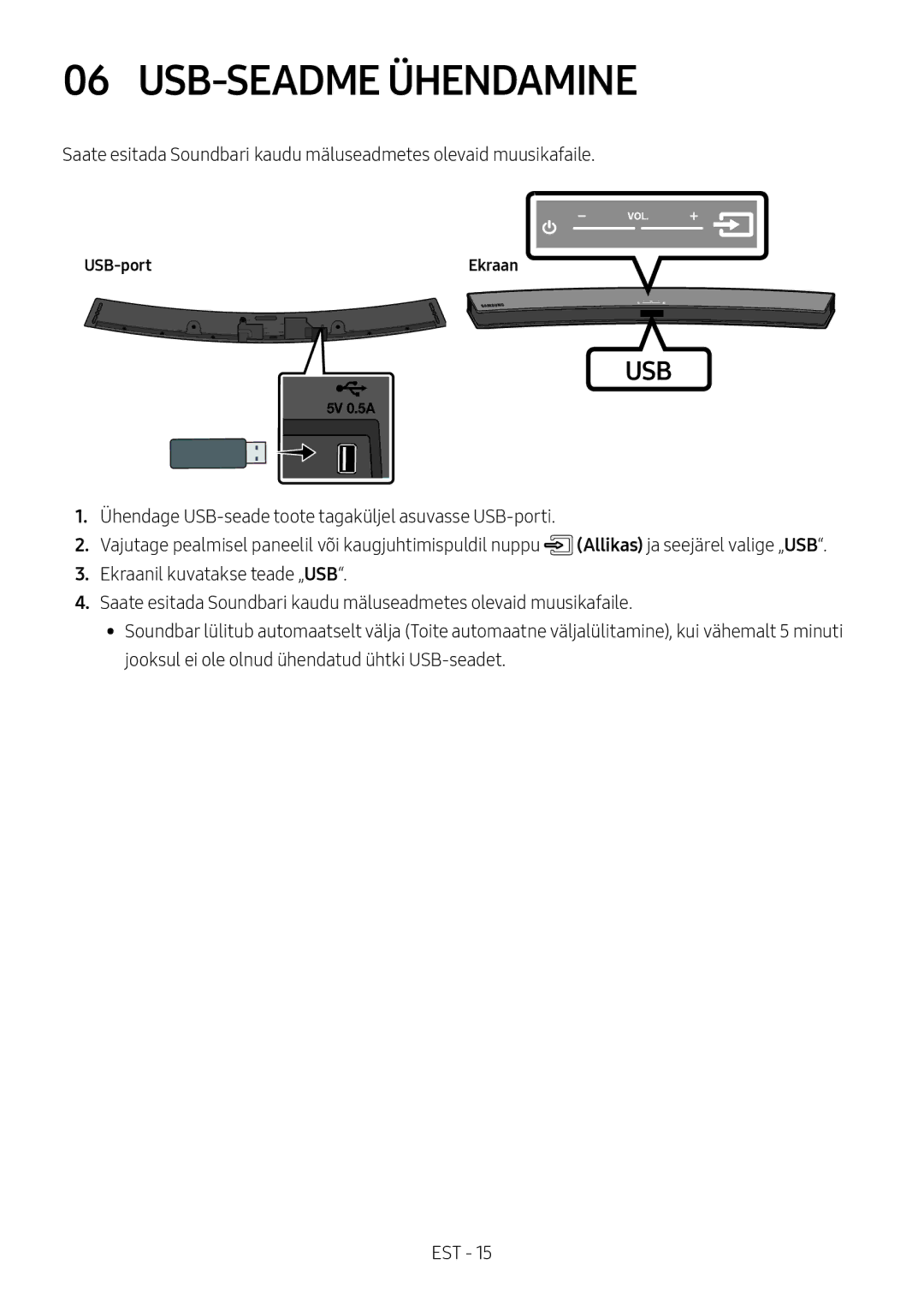 Samsung HW-M4501/ZF, HW-M4500/ZG, HW-M4500/EN, HW-M4500/ZF, HW-M4501/EN, HW-M4511/XE manual USB-SEADME Ühendamine, USB-port 