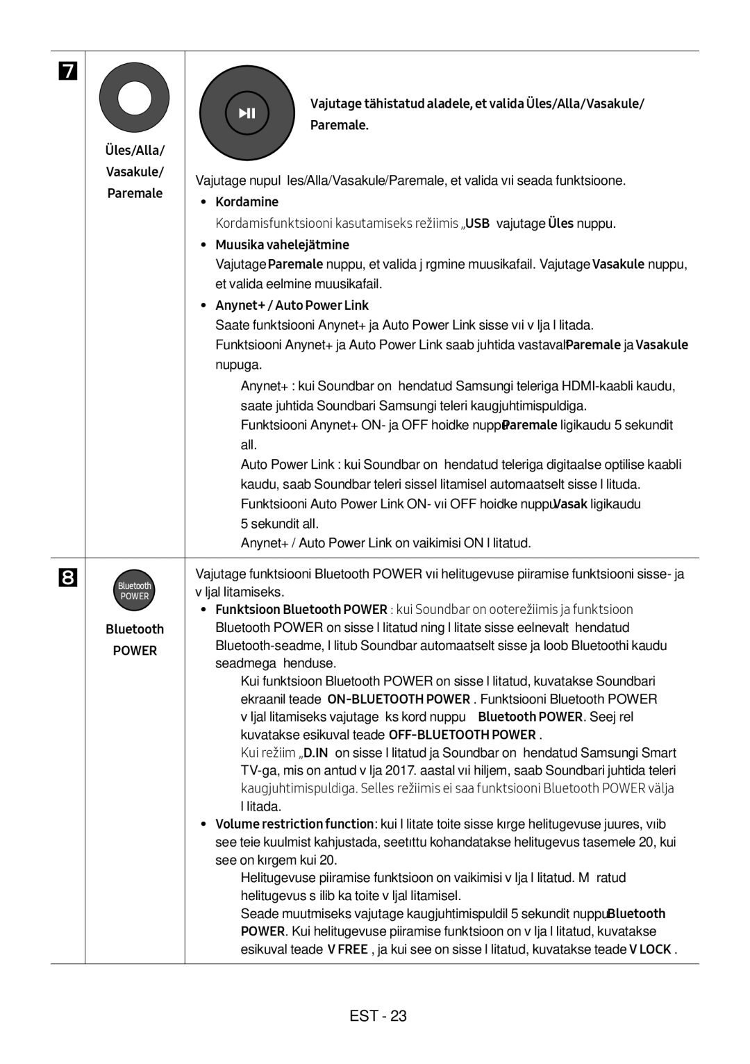 Samsung HW-M4501/EN, HW-M4500/ZG Vajutage tähistatud aladele, et valida Üles/Alla/Vasakule, Üles/Alla Paremale, Kordamine 