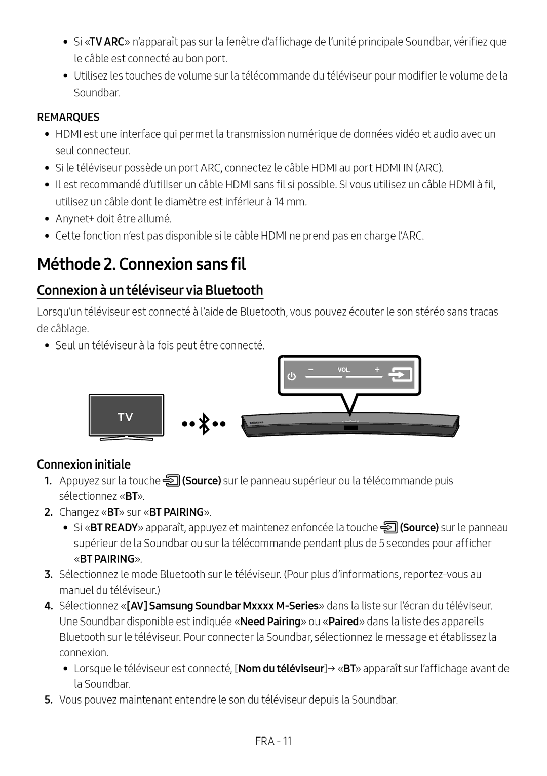 Samsung HW-M4500/ZG manual Méthode 2. Connexion sans fil, Connexion à un téléviseur via Bluetooth, Connexion initiale 