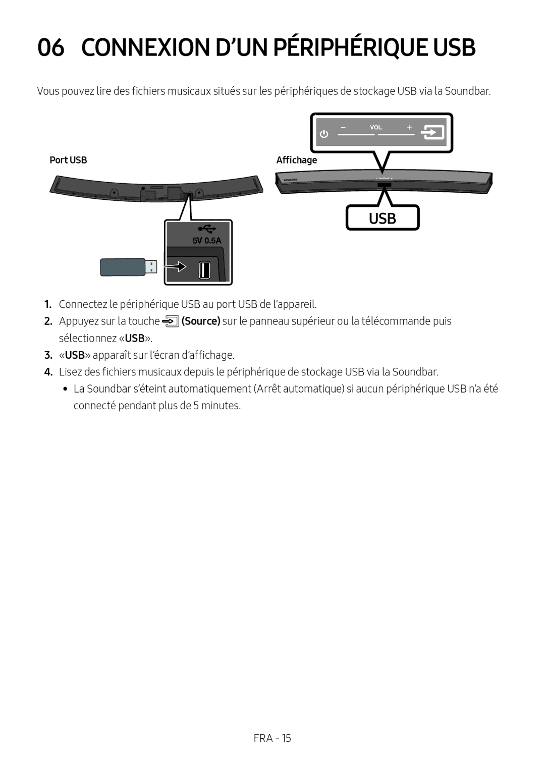 Samsung HW-M4501/EN, HW-M4500/ZG, HW-M4500/EN, HW-M4500/ZF, HW-M4501/ZF, HW-M4511/XE Connexion D’UN Périphérique USB, Port USB 