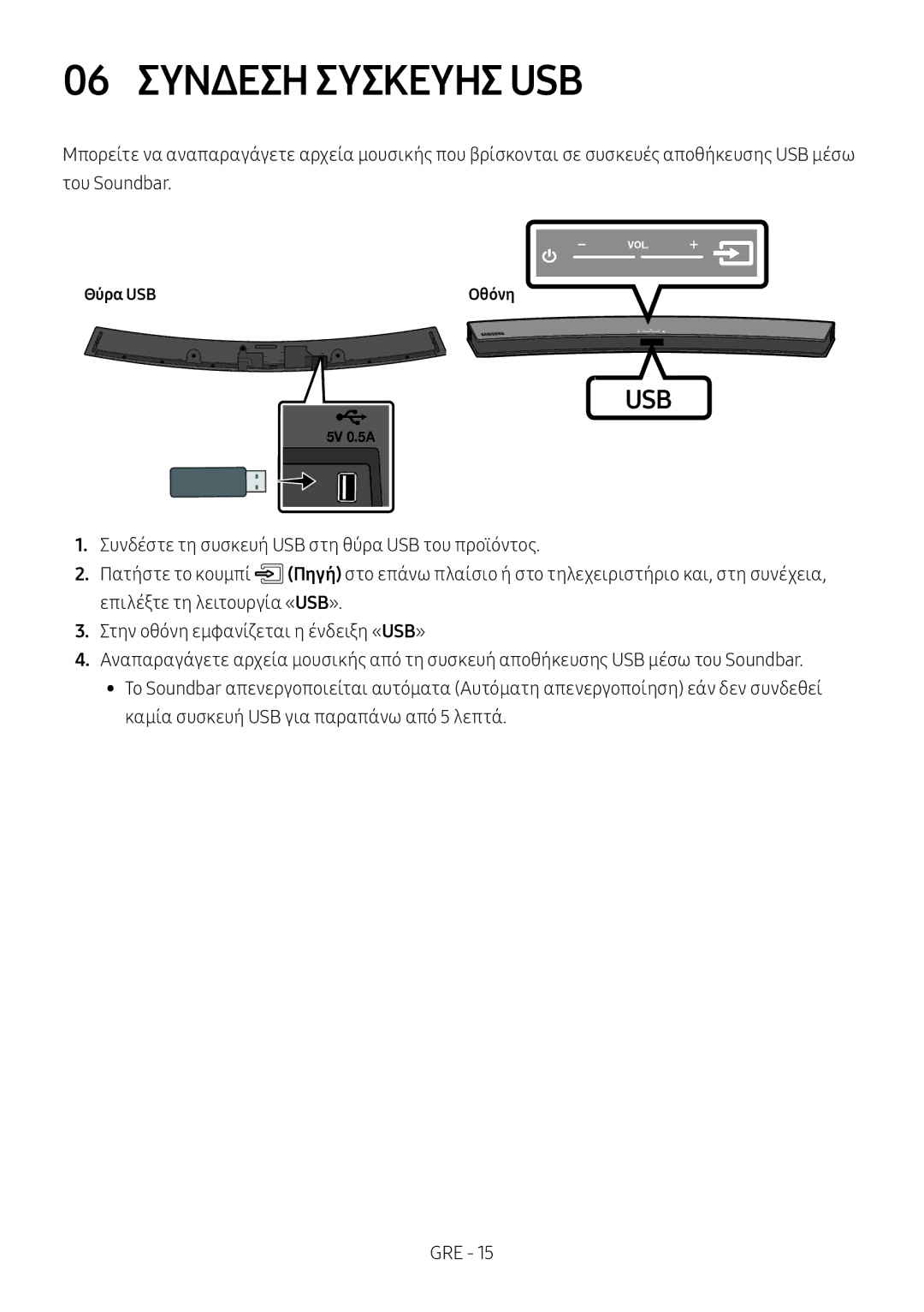 Samsung HW-M4511/XE, HW-M4500/ZG, HW-M4500/EN, HW-M4500/ZF, HW-M4501/ZF, HW-M4501/EN manual 06 Συνδεση Συσκευησ USB, Θύρα USB 