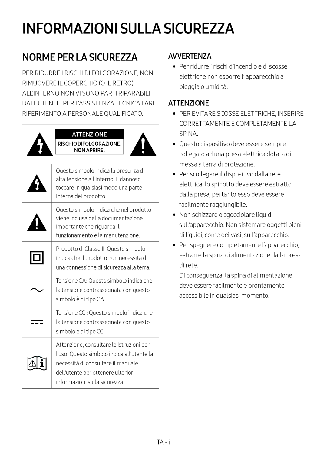 Samsung HW-M4501/EN, HW-M4500/ZG, HW-M4500/EN, HW-M4500/ZF, HW-M4501/ZF Informazioni Sulla Sicurezza, Norme PER LA Sicurezza 