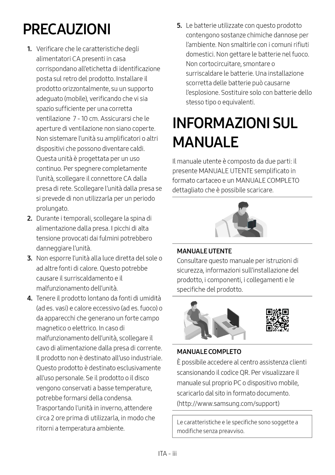 Samsung HW-M4511/XE, HW-M4500/ZG, HW-M4500/EN manual Precauzioni, Informazioni SUL Manuale, Manuale Utente, Manuale Completo 