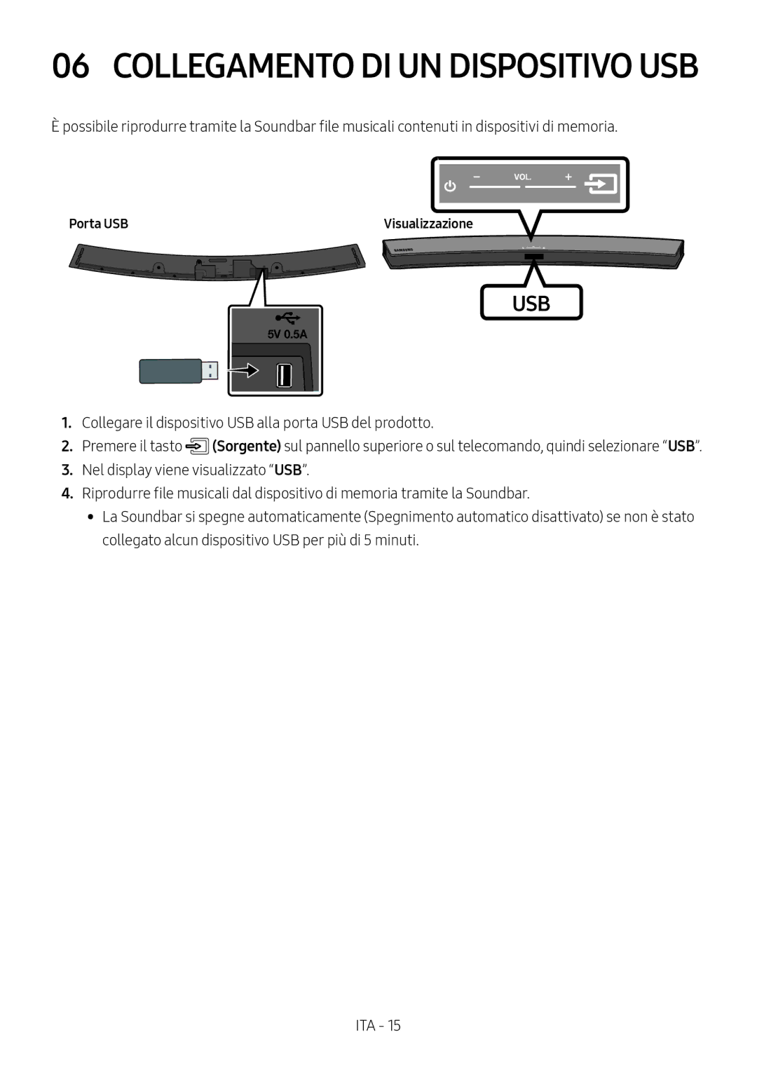 Samsung HW-M4500/ZG, HW-M4500/EN, HW-M4500/ZF, HW-M4501/ZF, HW-M4501/EN manual Collegamento DI UN Dispositivo USB, Porta USB 