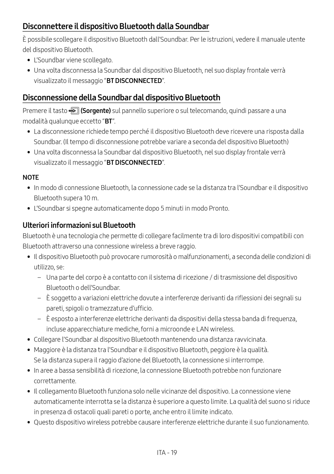 Samsung HW-M4501/EN manual Disconnettere il dispositivo Bluetooth dalla Soundbar, Ulteriori informazioni sul Bluetooth 