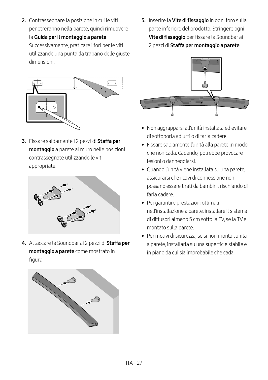 Samsung HW-M4511/XE, HW-M4500/ZG, HW-M4500/EN, HW-M4500/ZF, HW-M4501/ZF, HW-M4501/EN Pezzi di Staffa per montaggio a parete 