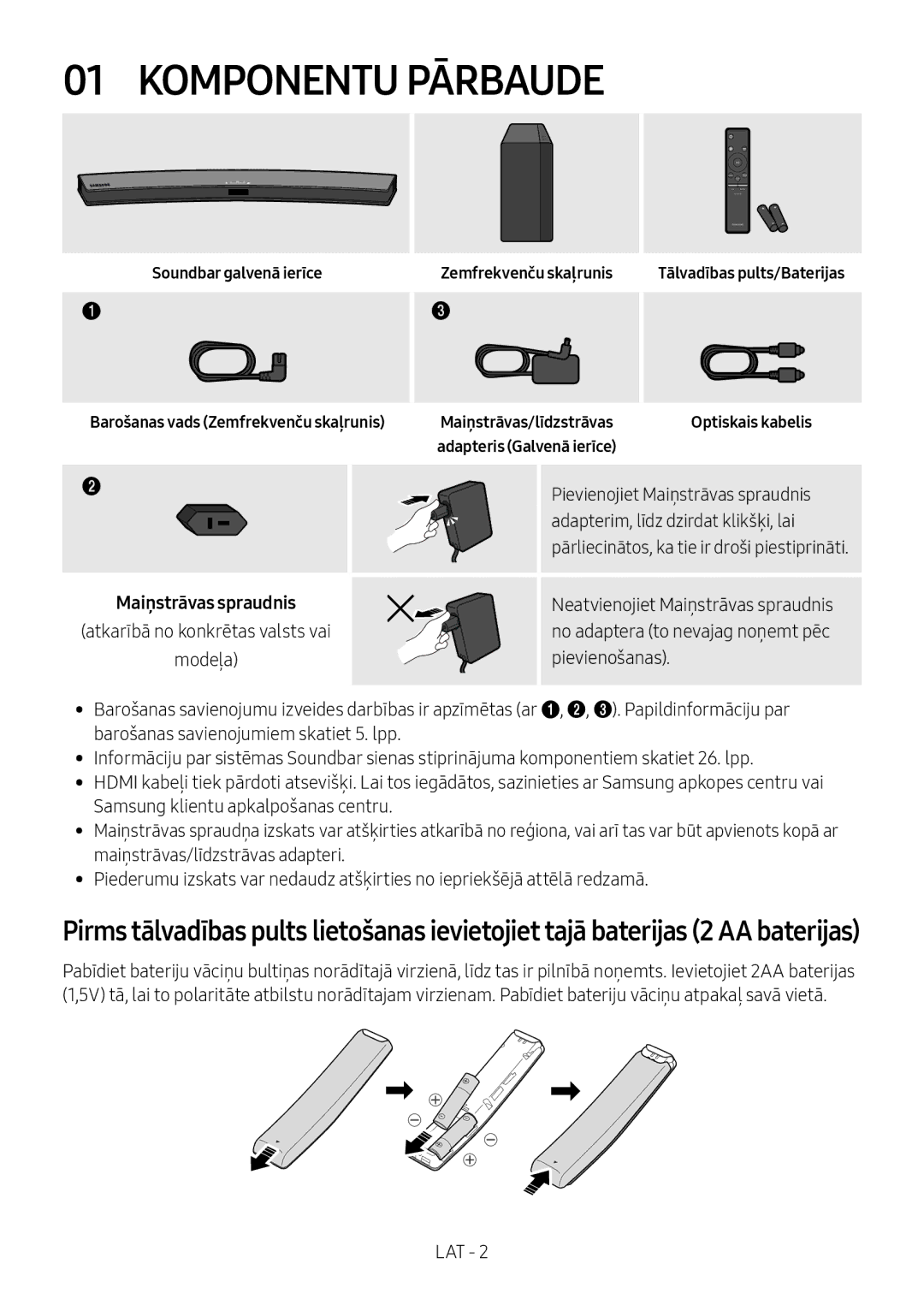 Samsung HW-M4500/ZF Komponentu Pārbaude, Soundbar galvenā ierīce, Zemfrekvenču skaļrunis, Atkarībā no konkrētas valsts vai 