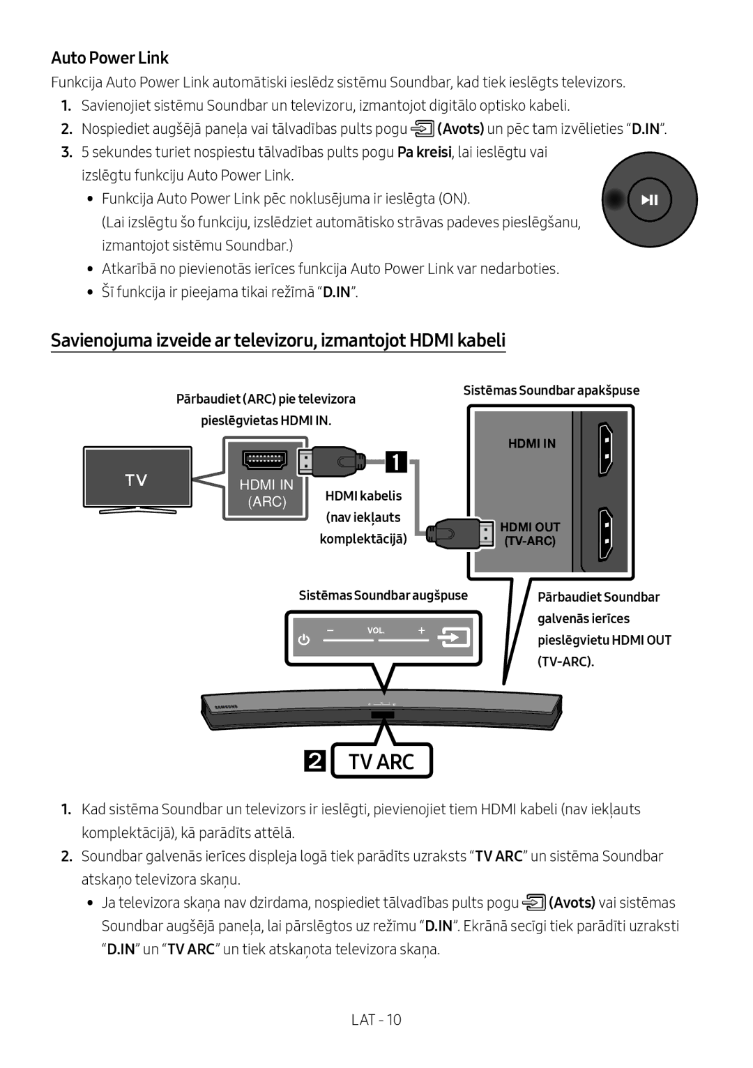 Samsung HW-M4501/ZF manual Savienojuma izveide ar televizoru, izmantojot Hdmi kabeli, Sistēmas Soundbar apakšpuse, Tv-Arc 