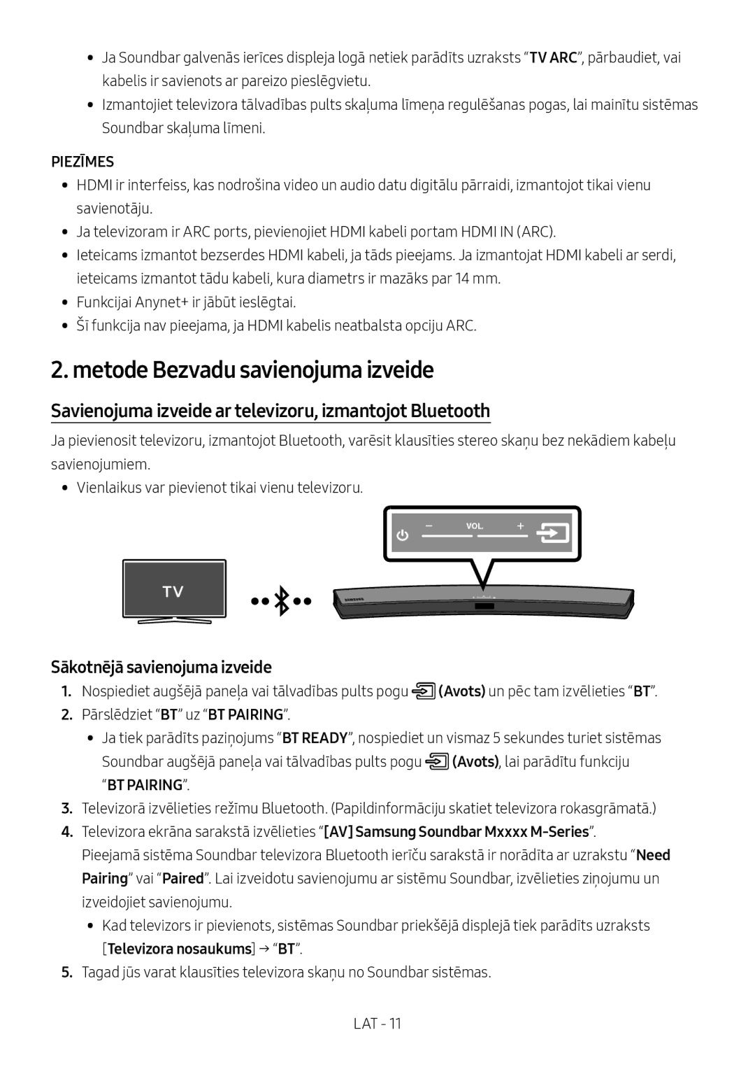 Samsung HW-M4501/EN manual Metode Bezvadu savienojuma izveide, Savienojuma izveide ar televizoru, izmantojot Bluetooth 