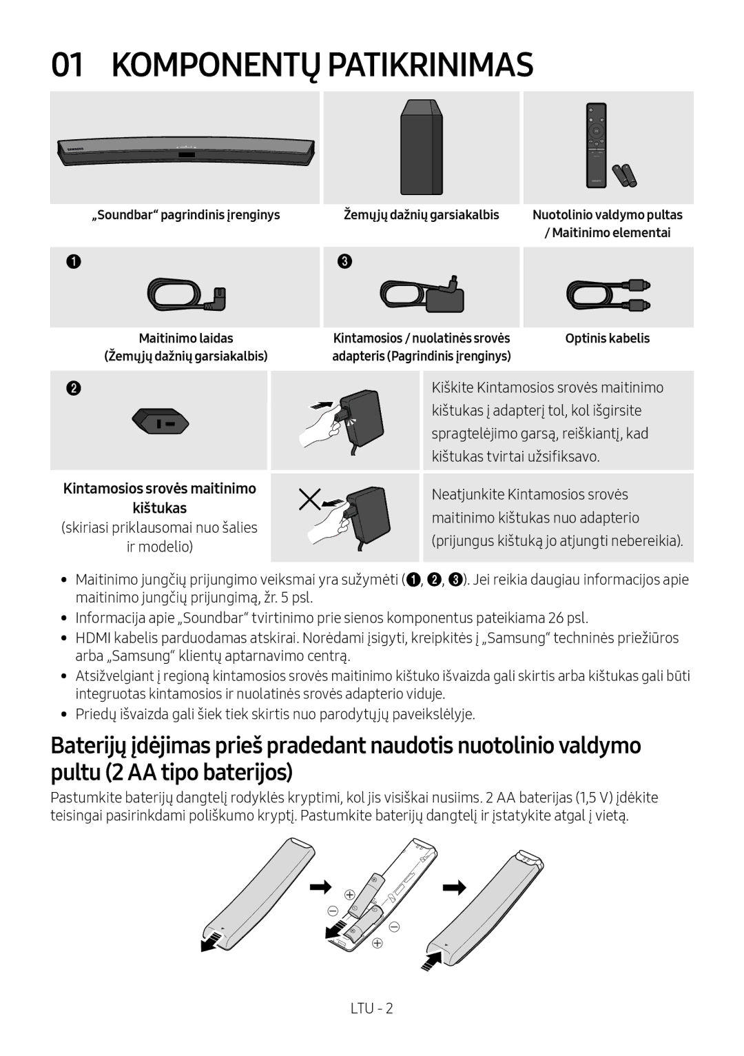 Samsung HW-M4501/ZF manual Komponentų Patikrinimas, „Soundbar pagrindinis įrenginys Žemųjų dažnių garsiakalbis, Kištukas 