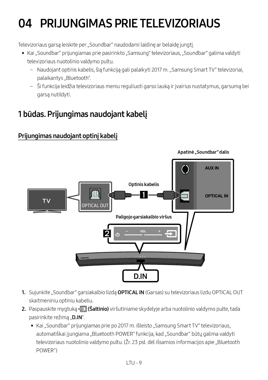 Samsung HW-M4501/ZF, HW-M4500/ZG, HW-M4500/EN manual Prijungimas Prie Televizoriaus, Būdas. Prijungimas naudojant kabelį 