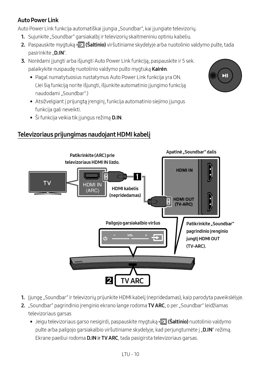 Samsung HW-M4501/EN, HW-M4500/ZG, HW-M4500/EN, HW-M4500/ZF, HW-M4501/ZF manual Televizoriaus prijungimas naudojant Hdmi kabelį 