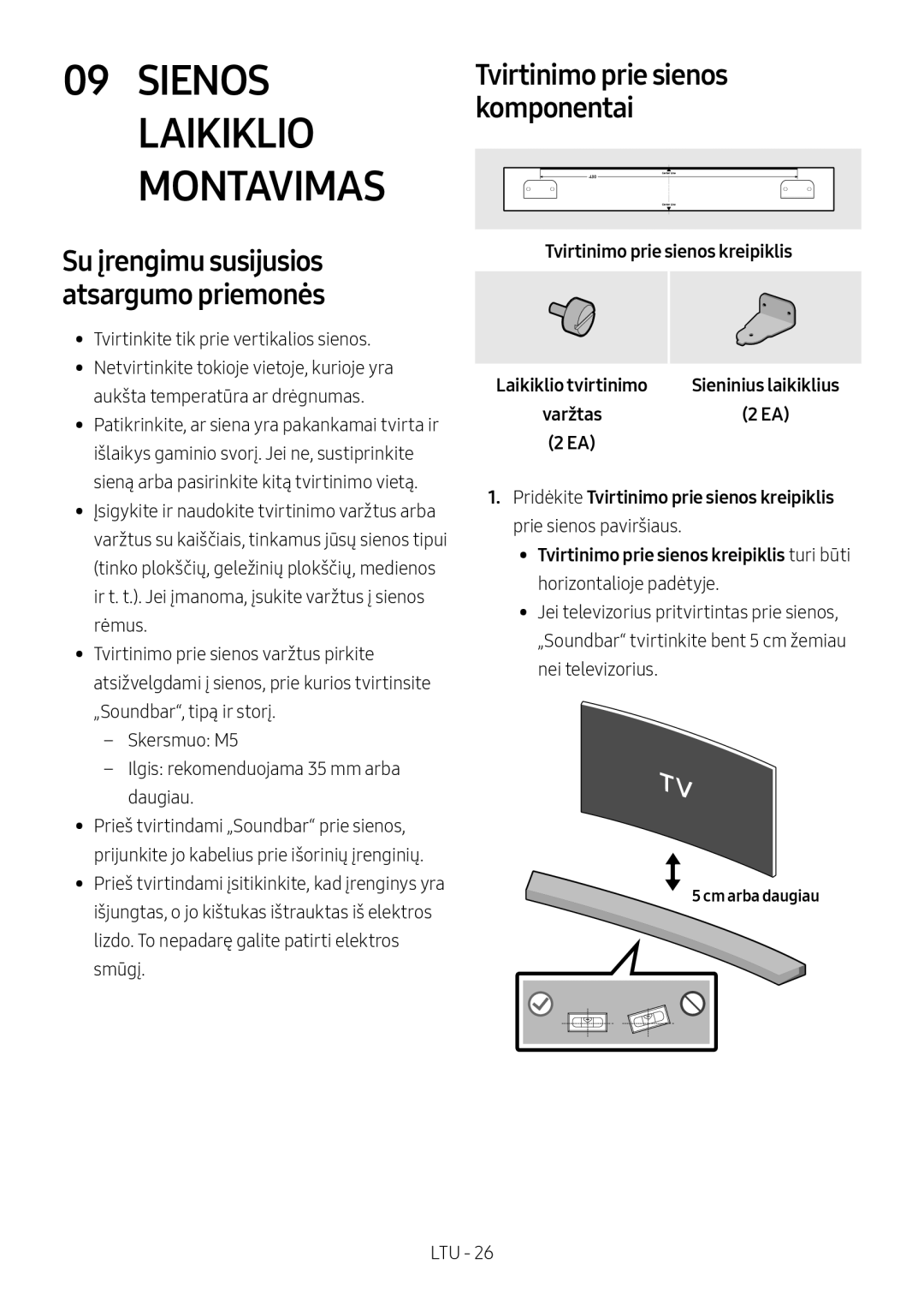 Samsung HW-M4510/XE manual Tvirtinimo prie sienos komponentai, Tvirtinimo prie sienos kreipiklis, Laikiklio tvirtinimo 