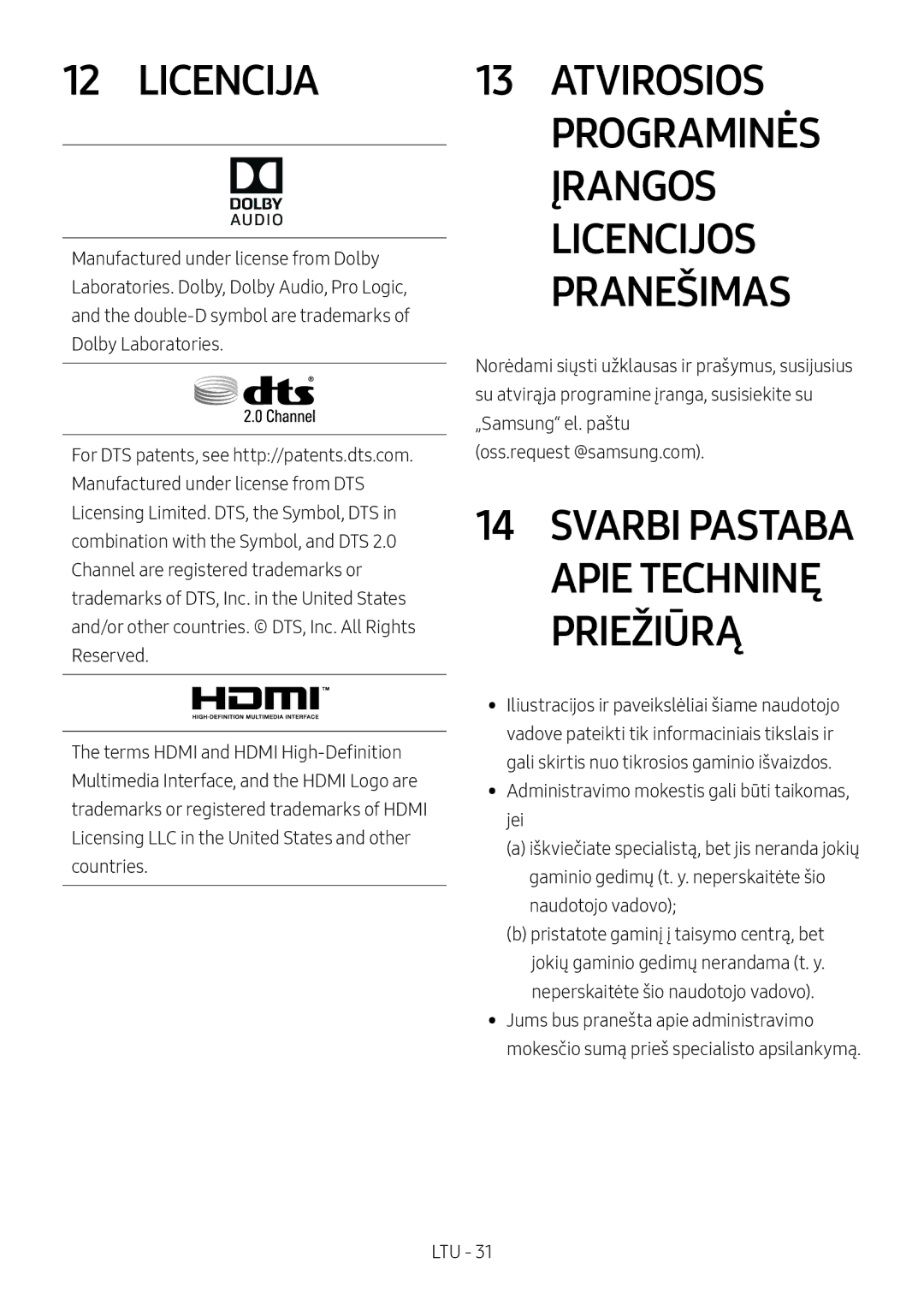 Samsung HW-M4501/EN, HW-M4500/ZG, HW-M4500/EN, HW-M4500/ZF Licencija, Atvirosios Programinės Įrangos Licencijos Pranešimas 