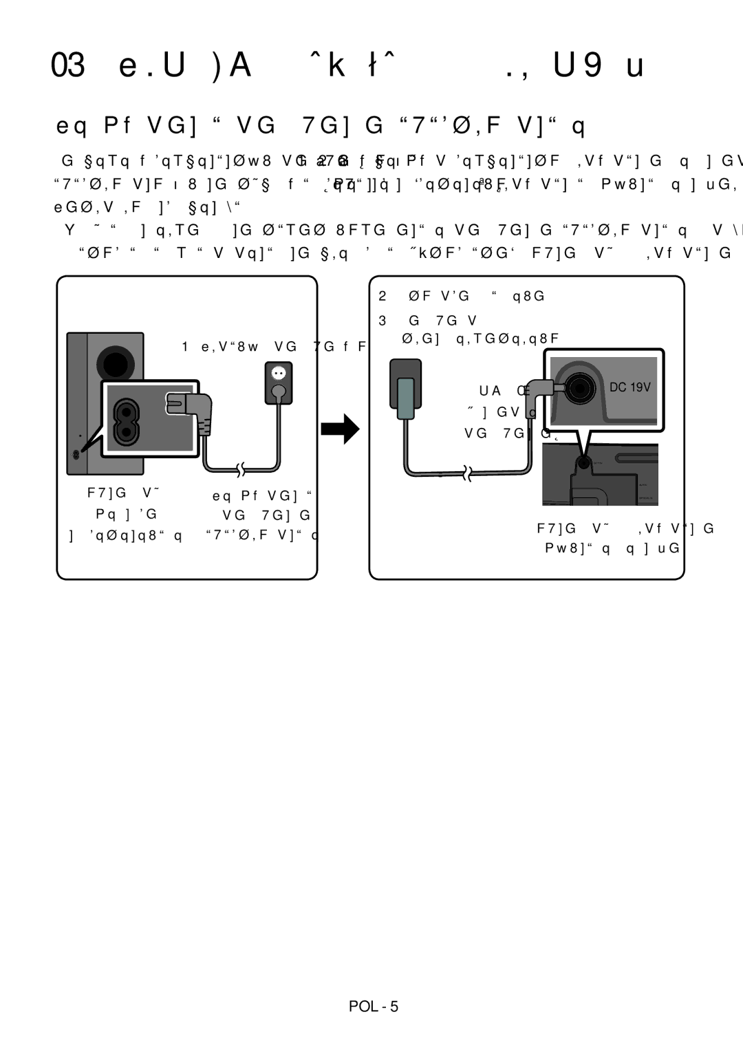 Samsung HW-M4500/ZG manual 03 Podłączanie Listwy Soundbar, Podłączanie zasilania elektrycznego, Wtyczka sieciowa Zasilacz 