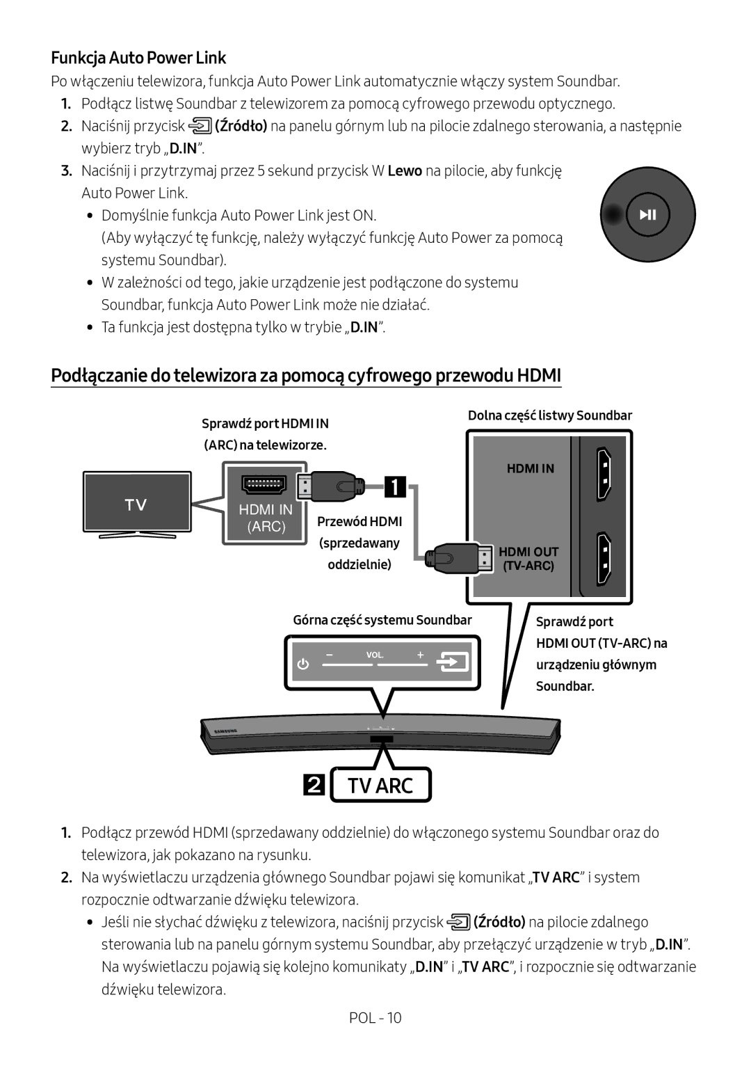 Samsung HW-M4511/XE, HW-M4500/ZG manual Podłączanie do telewizora za pomocą cyfrowego przewodu Hdmi, Funkcja Auto Power Link 