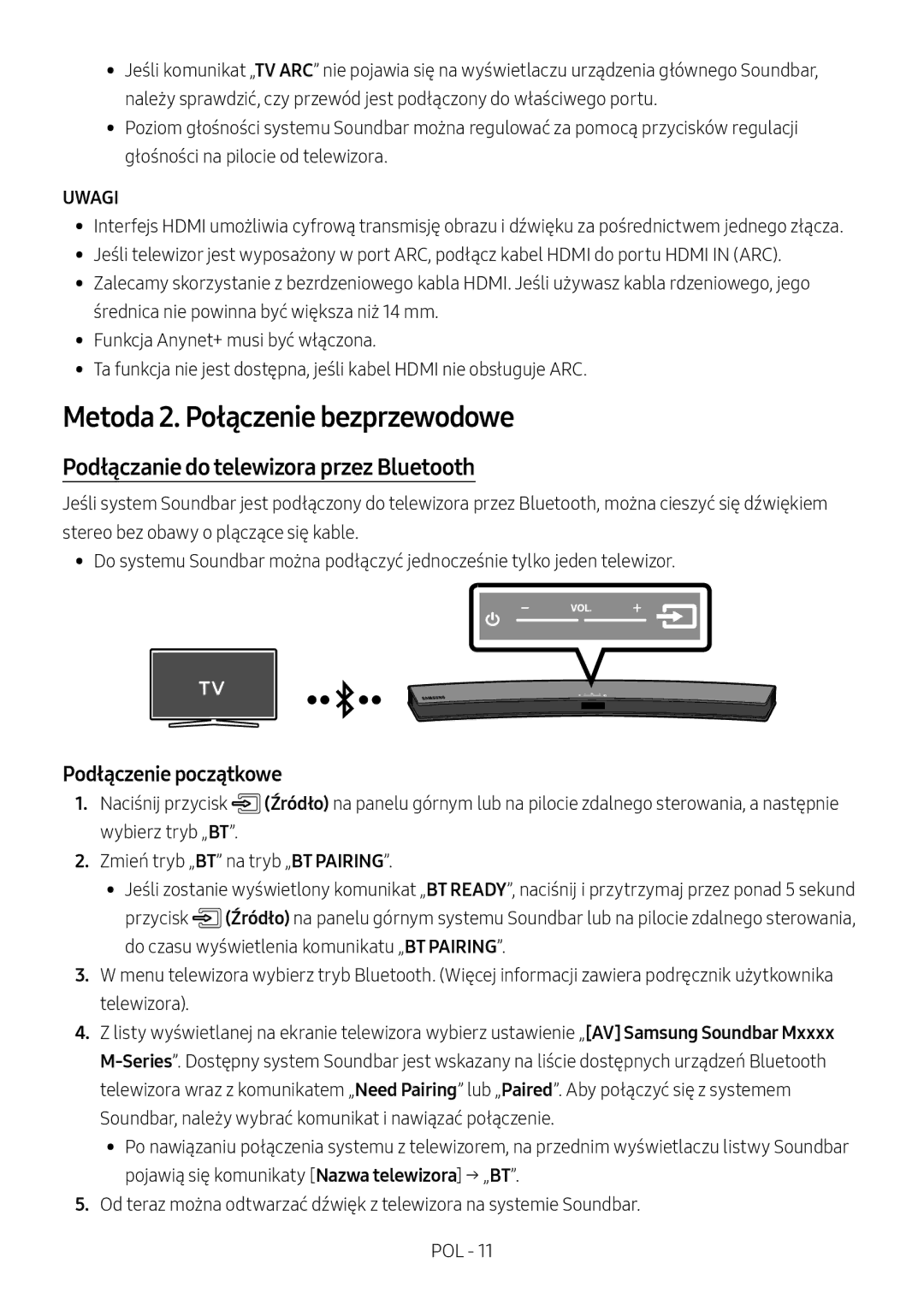 Samsung HW-M4510/XE Metoda 2. Połączenie bezprzewodowe, Podłączanie do telewizora przez Bluetooth, Podłączenie początkowe 