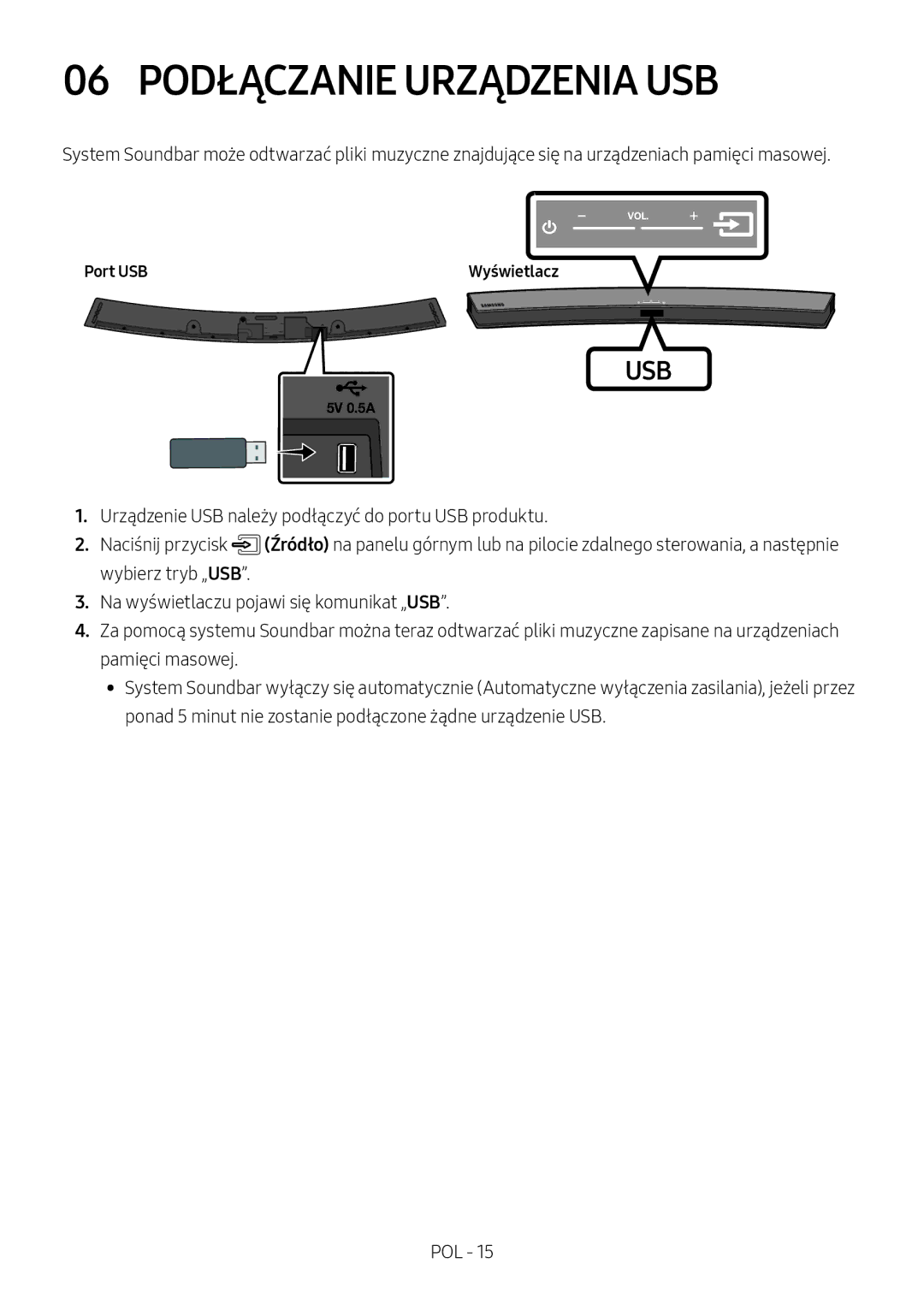 Samsung HW-M4501/ZF, HW-M4500/ZG, HW-M4500/EN, HW-M4500/ZF, HW-M4501/EN, HW-M4511/XE 06 Podłączanie Urządzenia USB, Port USB 