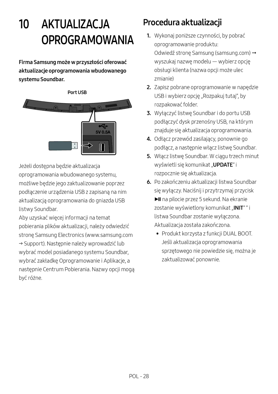 Samsung HW-M4500/ZF, HW-M4500/ZG, HW-M4500/EN, HW-M4501/ZF, HW-M4501/EN Aktualizacja Oprogramowania, Procedura aktualizacji 