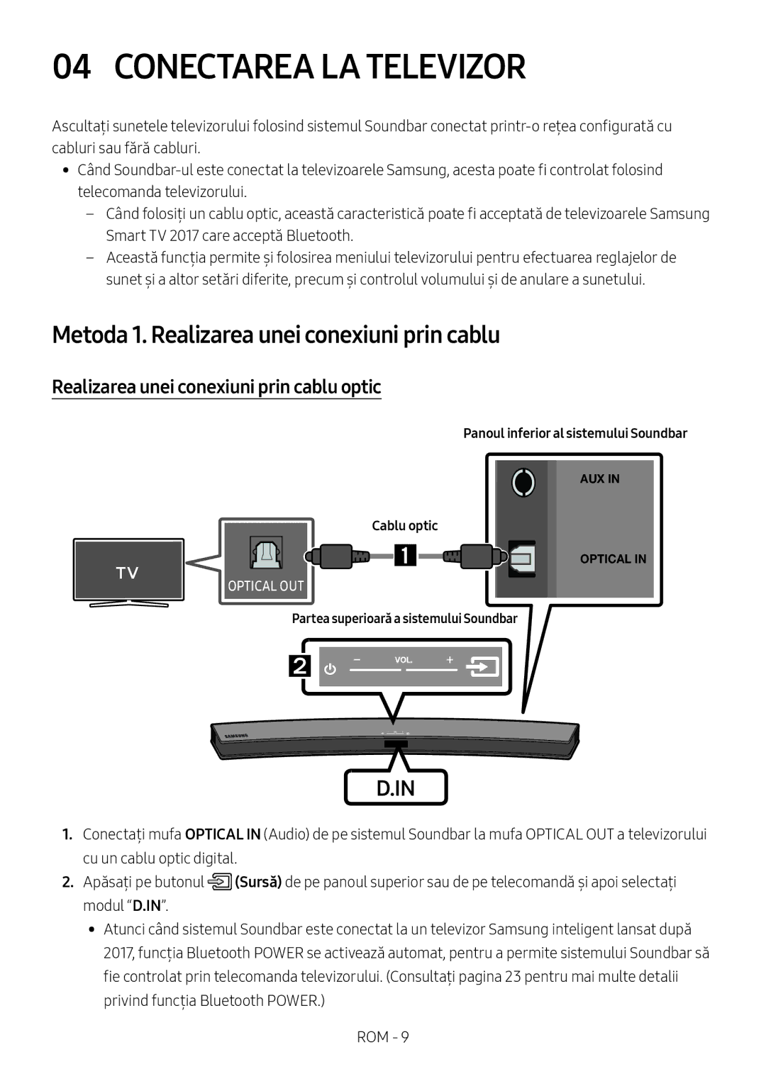 Samsung HW-M4511/XE, HW-M4500/ZG, HW-M4500/EN manual Conectarea LA Televizor, Metoda 1. Realizarea unei conexiuni prin cablu 