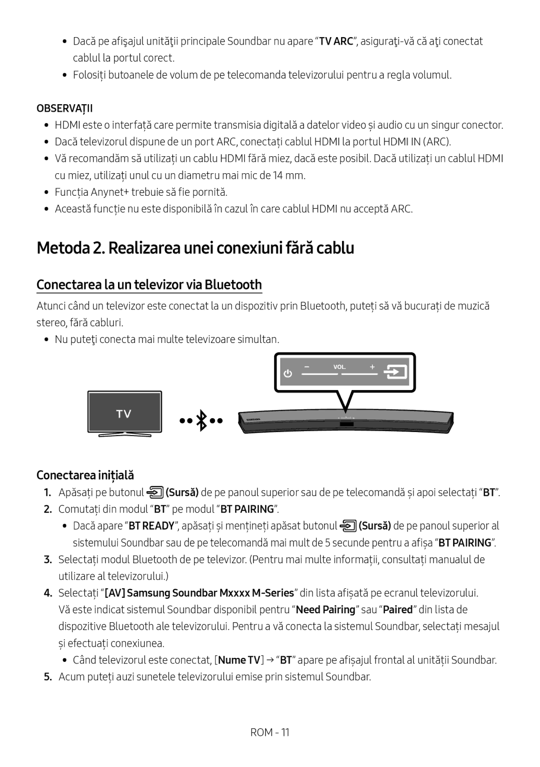 Samsung HW-M4500/ZG, HW-M4500/EN Metoda 2. Realizarea unei conexiuni fără cablu, Conectarea la un televizor via Bluetooth 